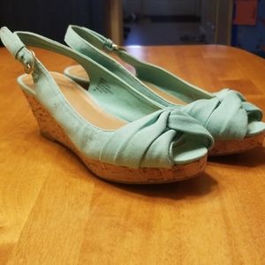 Mint green small thin wedge heels